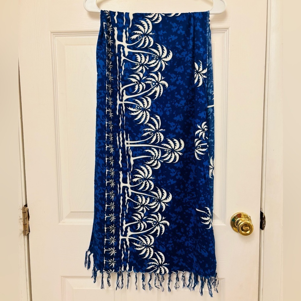 Blue Palm Print Lightweight Scarf Wrap